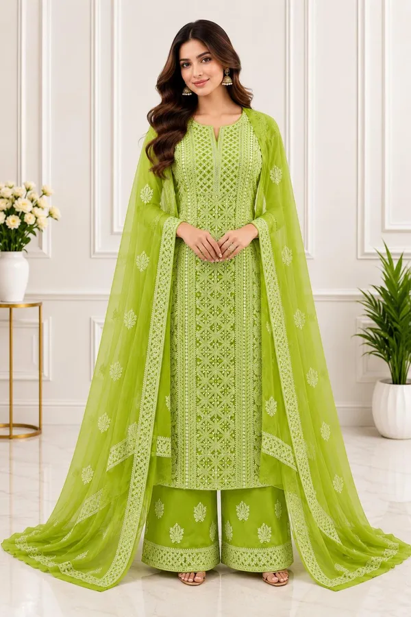 Lime_Green_Suit_Piece_Chiffon_Jaal_With_Dupatta