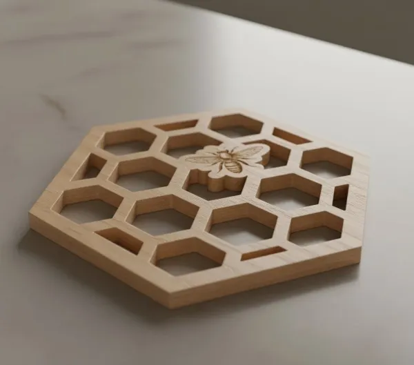 Bee_Honeycomb_Coaster_Set_Light_Wood_Finish_Mdf_4_Piece_Pack