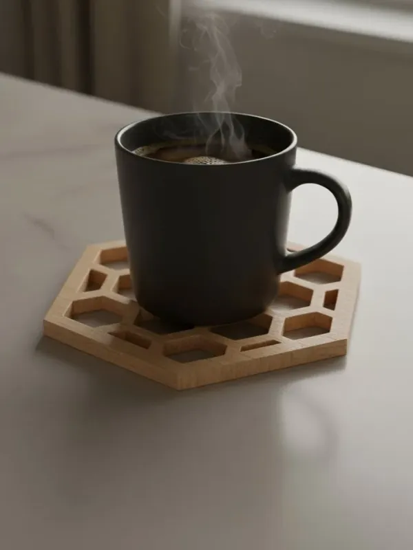 Bee_Honeycomb_Coaster_Set_Light_Wood_Finish_Mdf_4_Piece_Pack