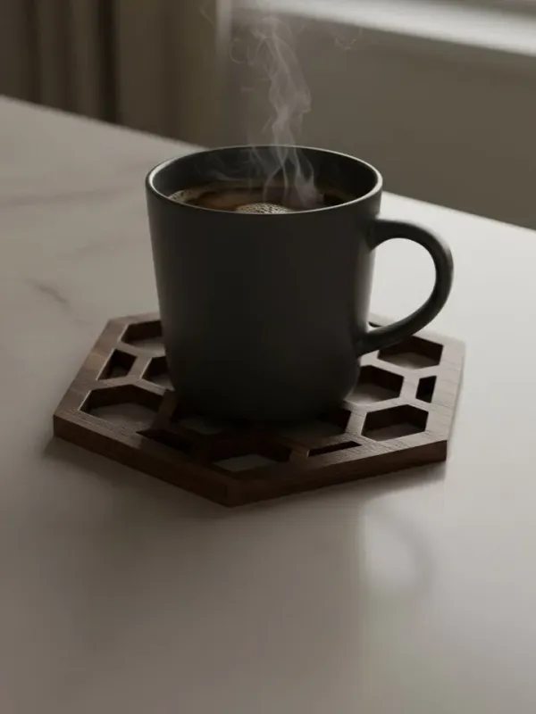 Honeycomb_Mdf_Coaster_Set_With_Engraved_Bee_Dark_Wood_Finish_4_Inch_Set_Of_4