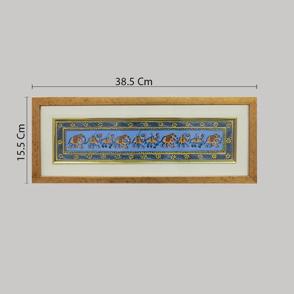 Miniature_Painting_Framed_Camel_Horse_Elephant_Blue_Background_Right_Facing