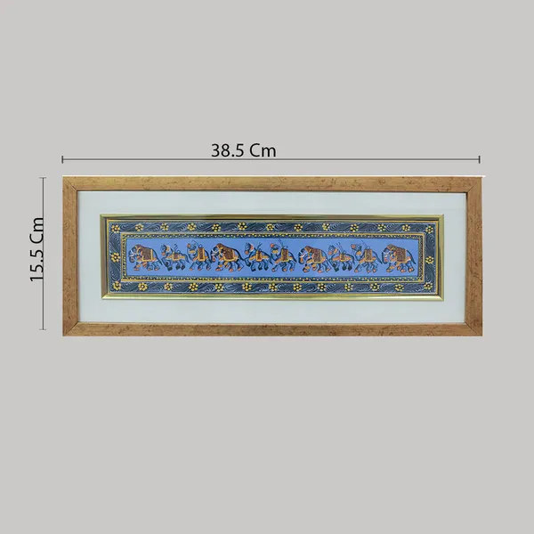 Miniature_Painting_Framed_Camel_Horse_Elephant_Blue_Background_Left_Facing