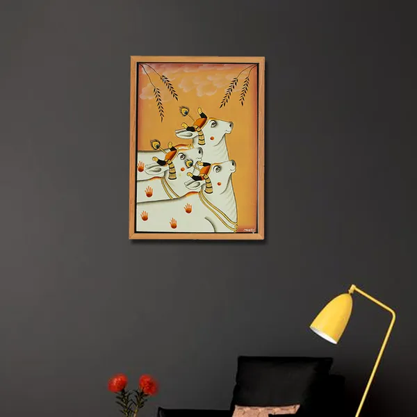 Pichwai_Painting_By_Mahesh_Vishnoi_Three_Cows_Peach_Background