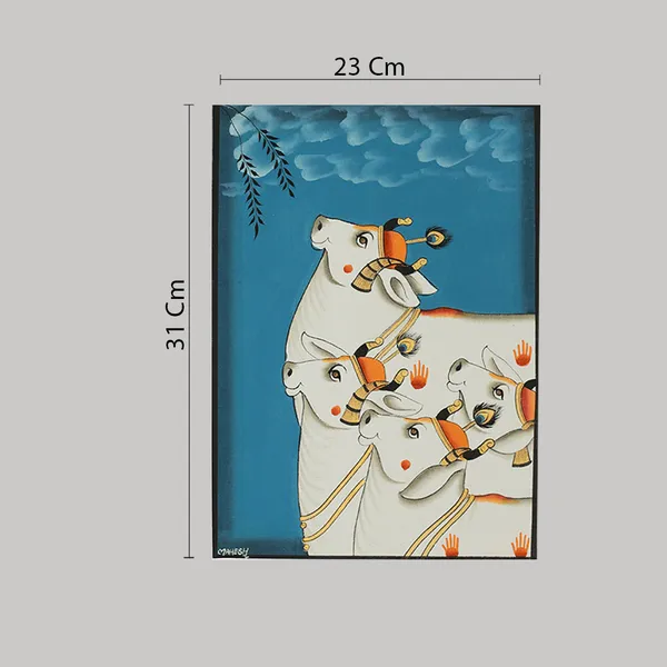 Pichwai_Painting_By_Mahesh_Vishnoi_Four_Cows_Blue_Background