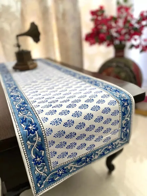 Hand_Blockprinted_Table_Runner_Blue_Small_Motif_Design