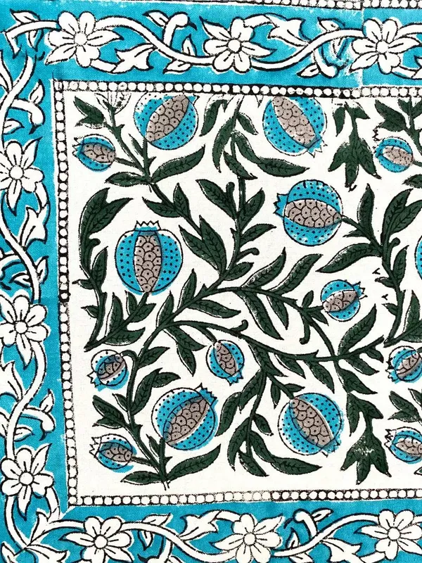 Hand_Blockprinted_Table_Runner_Teal_Color_Pomegranate_Design
