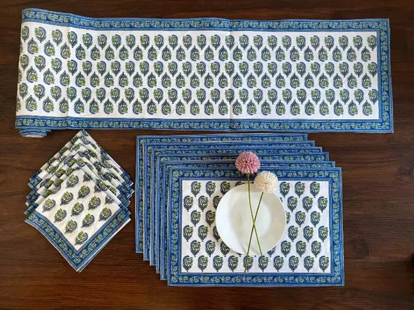 Hand_Blockprinted_Dining_Mats_Napkin_Runner_Set_(1_Runner,_6_mats_and_6_napkins)