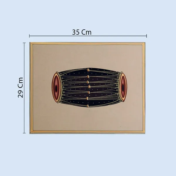 Rajasthani_Miniature_Handmade_Painting_Indian_Musical_Instrument_Dholak_White_Border_Brown_Background