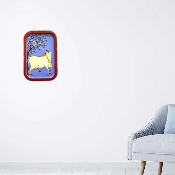 Handpainted_Wall_Plate_Rectangular_Pichwai_Painting_Kamdhenu_Right_Facing