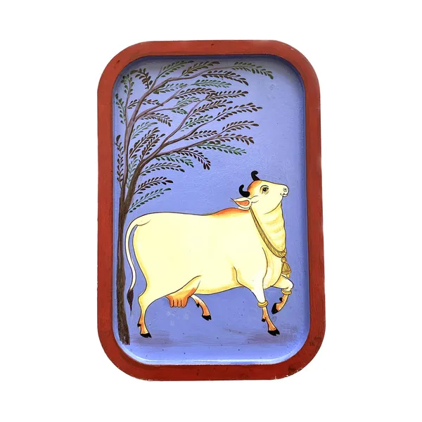 Handpainted_Wall_Plate_Rectangular_Pichwai_Painting_Kamdhenu_Right_Facing