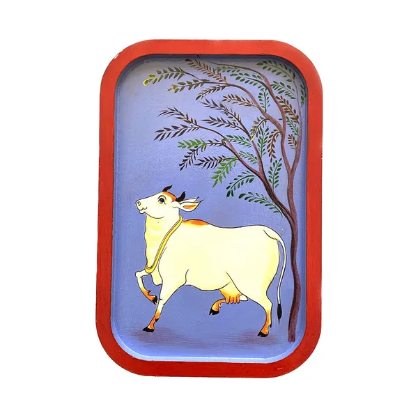 Handpainted_Wall_Plate_Rectangular_Pichwai_Painting_Kamdhenu_Left_Facing