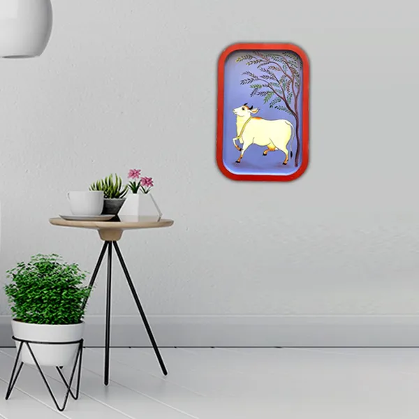 Handpainted_Wall_Plate_Rectangular_Pichwai_Painting_Kamdhenu_Left_Facing