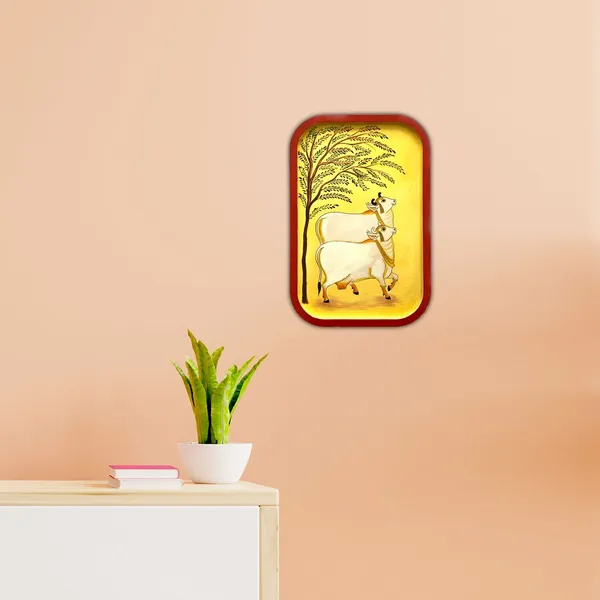Handpainted_Wall_Plate_Rectangular_Pichwai_Painting_Kamdhenu_Under_A_Tree