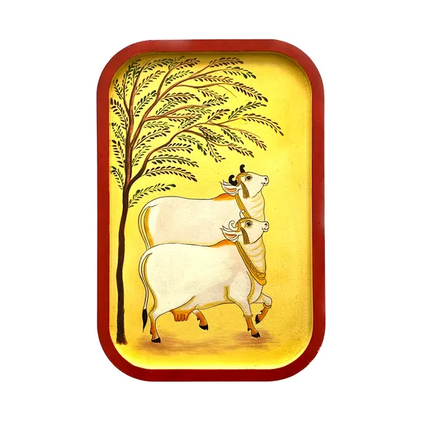 Handpainted_Wall_Plate_Rectangular_Pichwai_Painting_Kamdhenu_Under_A_Tree