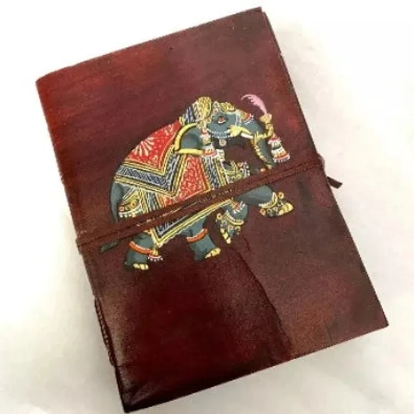 Handpainted_Diary_With_Leather_Cover_Elephant_Design
