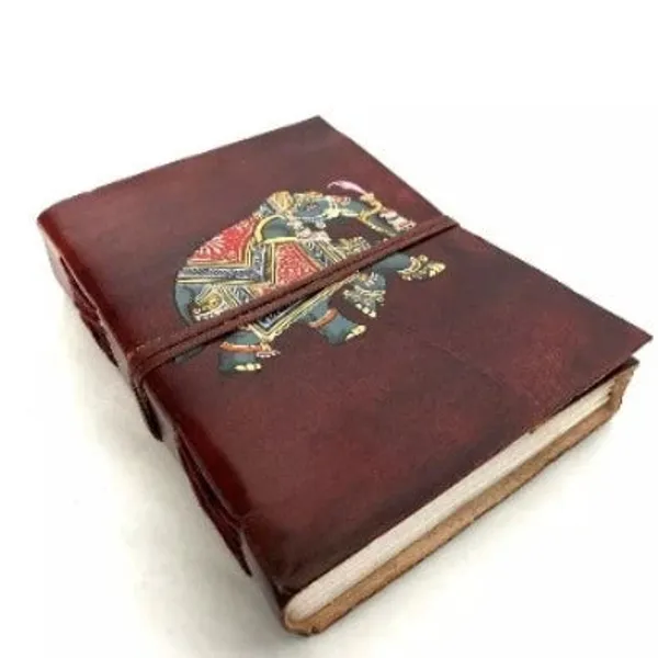 Handpainted_Diary_With_Leather_Cover_Elephant_Design