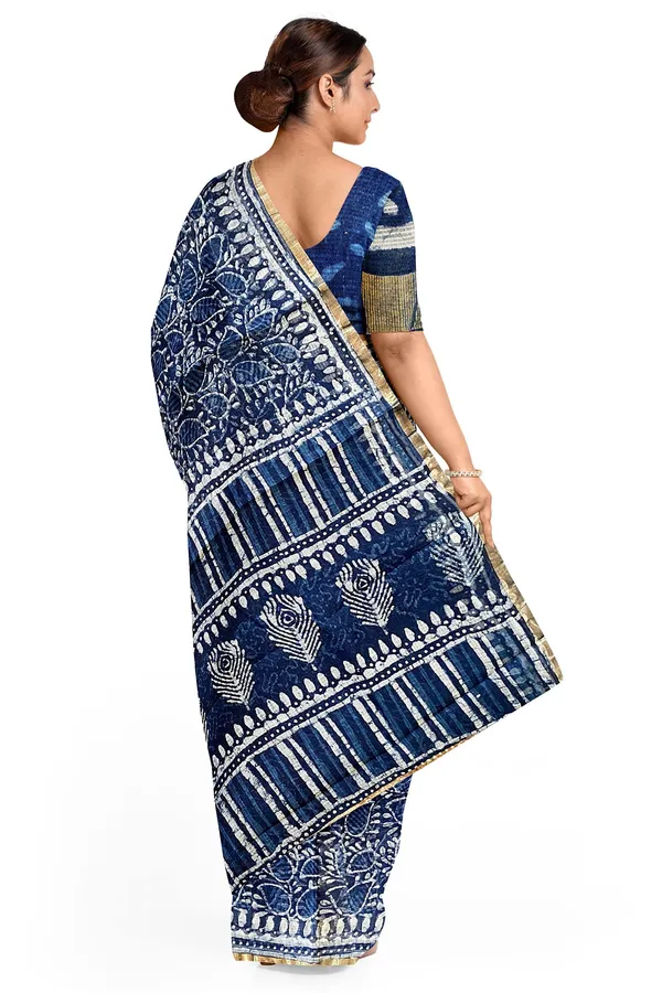 Hand_Blockprinted_Kota_Doriya_Saree_Indigo