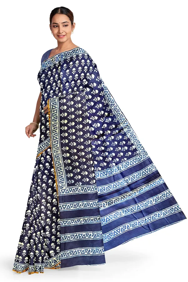 Hand_Blockprinted_Chanderi_Silk_Saree_Indigo