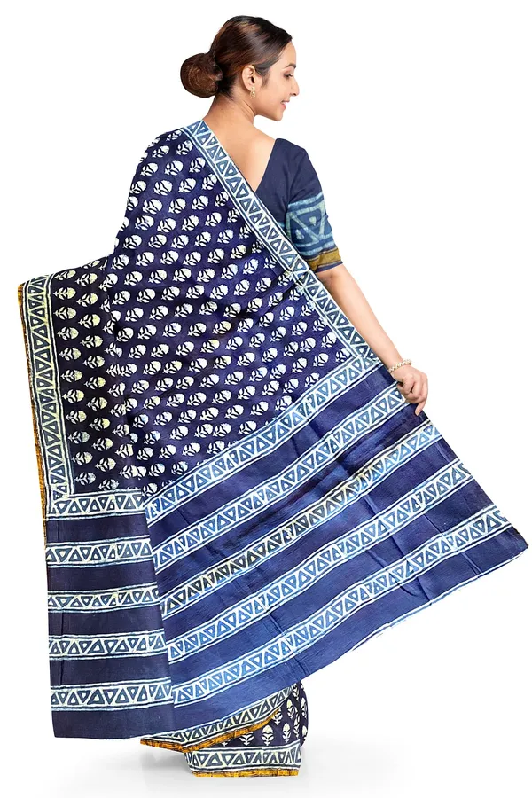 Hand_Blockprinted_Chanderi_Silk_Saree_Indigo