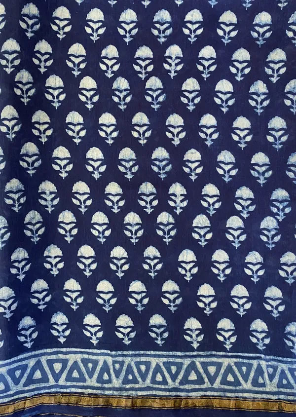 Hand_Blockprinted_Chanderi_Silk_Saree_Indigo