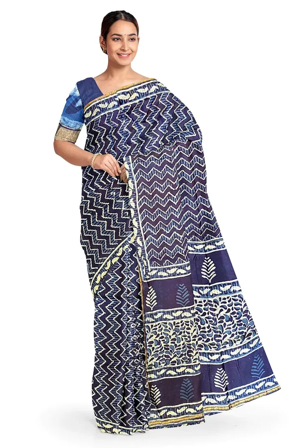 Hand_Blockprinted_Modal_Chanderi_Silk_Saree_Indigo_Blue