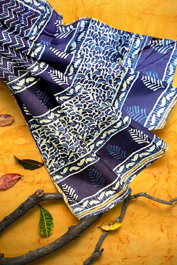 Hand_Blockprinted_Modal_Chanderi_Silk_Saree_Indigo_Blue