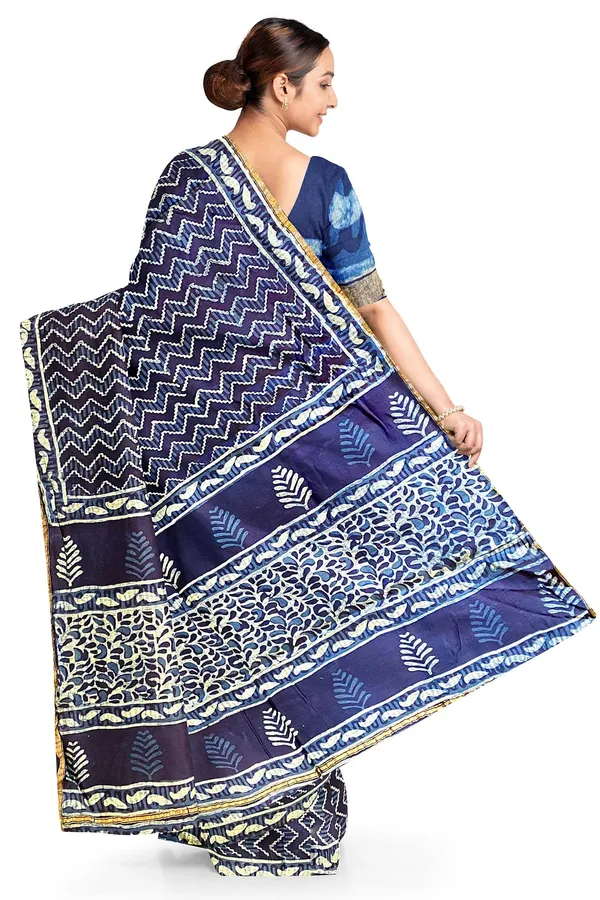 Hand_Blockprinted_Modal_Chanderi_Silk_Saree_Indigo_Blue