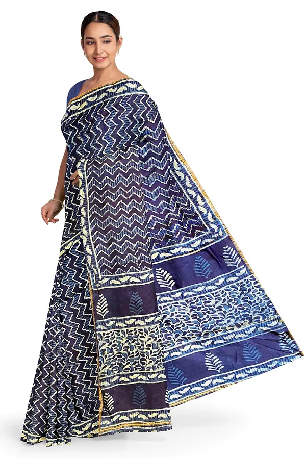Hand_Blockprinted_Modal_Chanderi_Silk_Saree_Indigo_Blue
