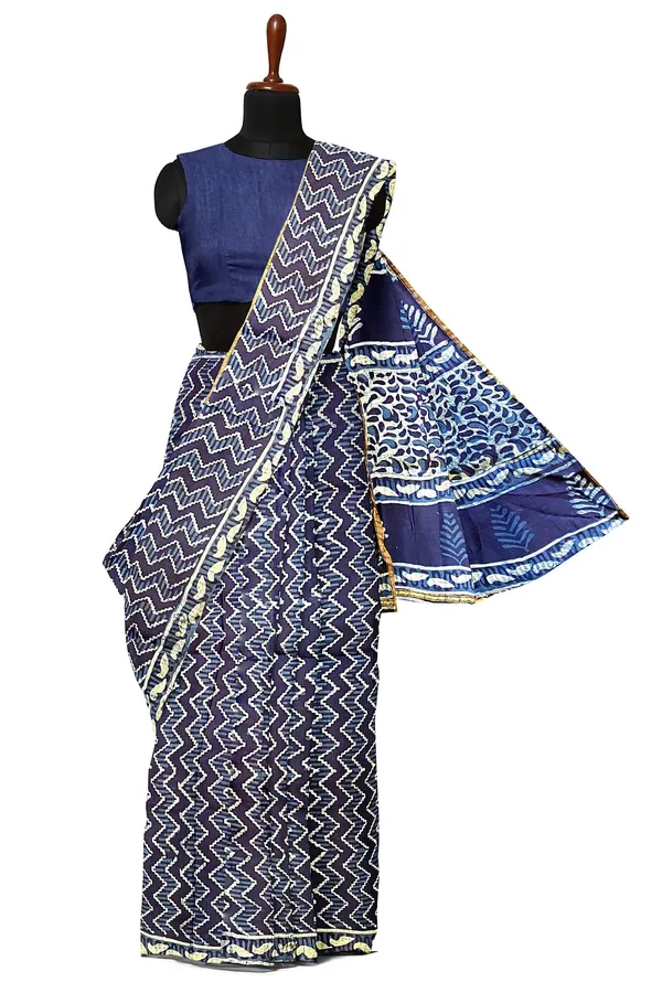 Hand_Blockprinted_Modal_Chanderi_Silk_Saree_Indigo_Blue
