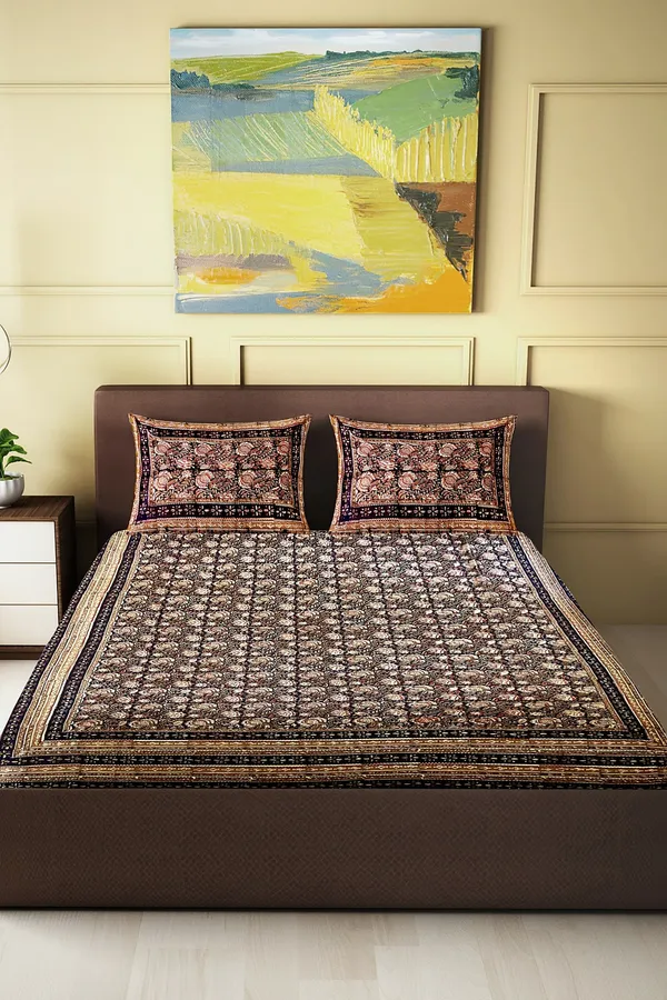 Hand_Blockprinted_Kalamkari_Cotton_Double_Bedsheet_With_Pillow_Covers