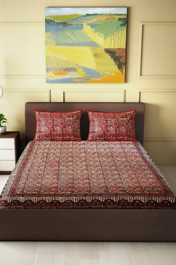 Hand_Blockprinted_Kalamkari_Cotton_Double_Bedsheet_With_Pillow_Covers