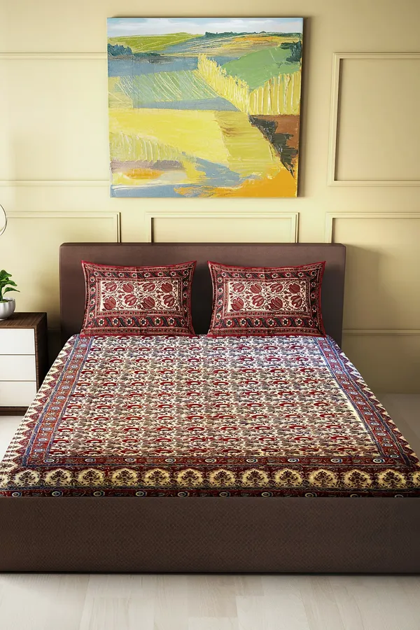 Hand_Blockprinted_Kalamkari_Cotton_Double_Bedsheet_With_Pillow_Covers
