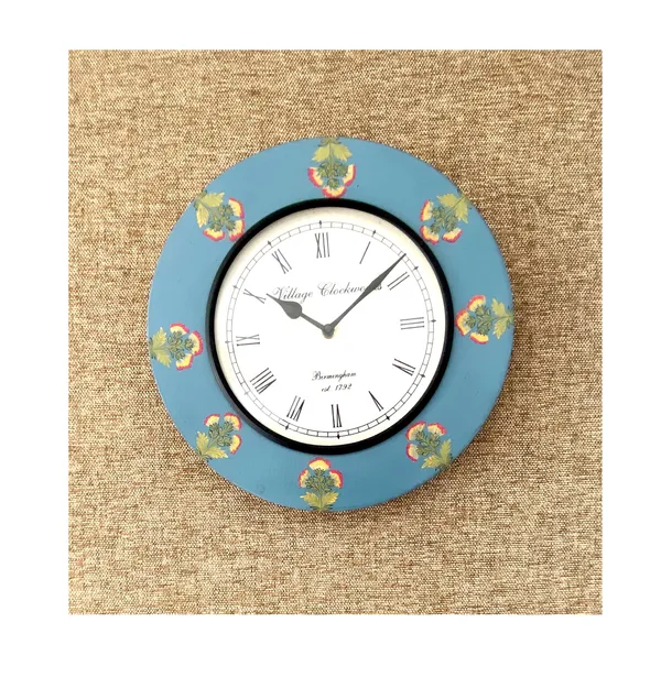 Handpainted_Antique_Look_Wooden_Wall_Clock_Rustic_Blue