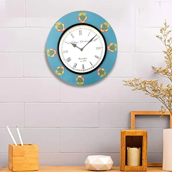 Handpainted_Antique_Look_Wooden_Wall_Clock_Rustic_Blue