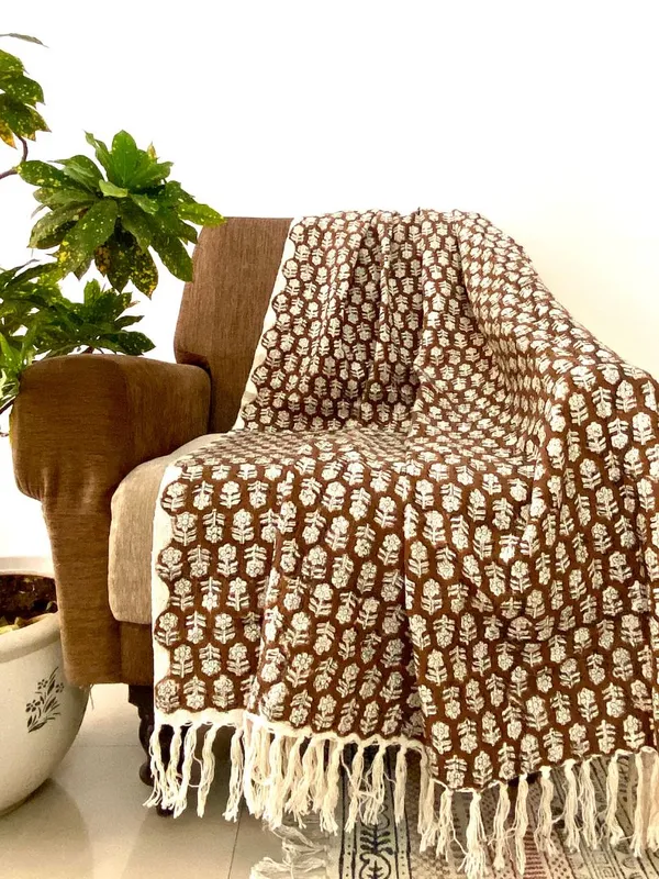 Hand_Block_Printed_Cotton_Sofa_Throws_Brown_Floral_Print