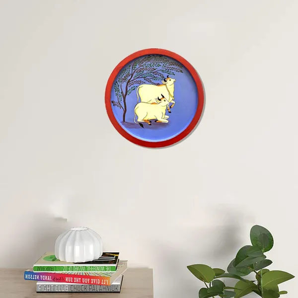 Handpainted_Wall_Plate_Round_Kamdhenu_Under_A_Tree