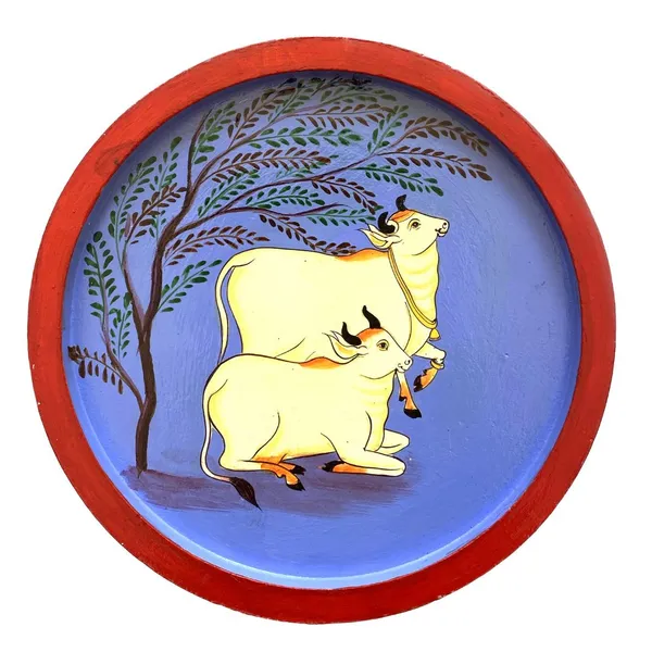 Handpainted_Wall_Plate_Round_Kamdhenu_Under_A_Tree
