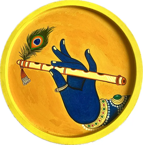 Handpainted_Wooden_Wall_Plate_Round_Set_Of_3_Krishna
