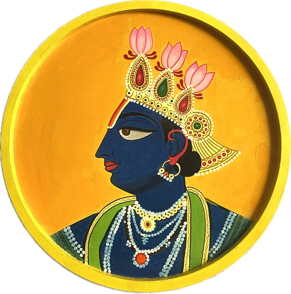 Handpainted_Wooden_Wall_Plate_Round_Set_Of_3_Krishna