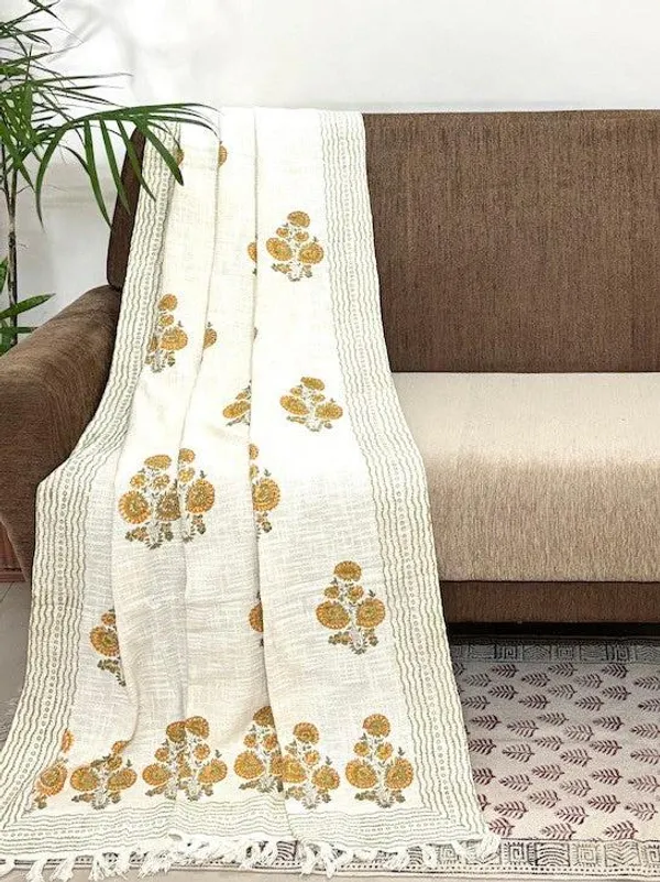 Hand_Blockprinted_Cotton_Sofa_Throws_Mustard_Yellow_Floral