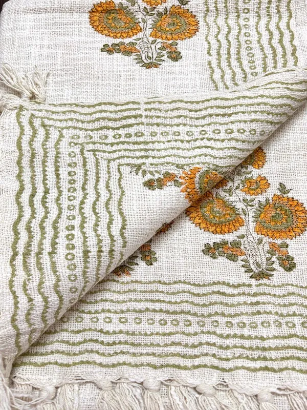 Hand_Blockprinted_Cotton_Sofa_Throws_Mustard_Yellow_Floral