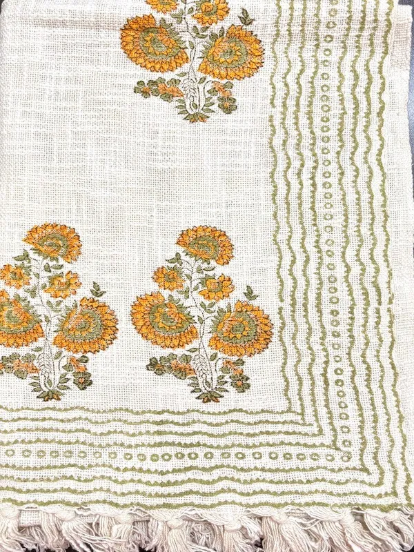 Hand_Blockprinted_Cotton_Sofa_Throws_Mustard_Yellow_Floral