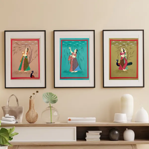 Handmade_Miniature_Painting_Ragini_With_Peacock_Rust_Colour_Background