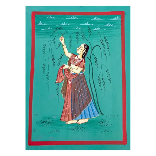 Handmade_Miniature_Painting_Ragini_In_Garden_Green_Colour_Background