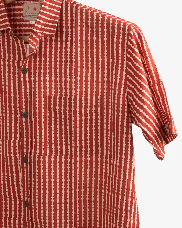 Hand_Blockprinted_Cotton_Half_Sleeve_Shirt_For_Men_Regular_Fit_Red_Stripes