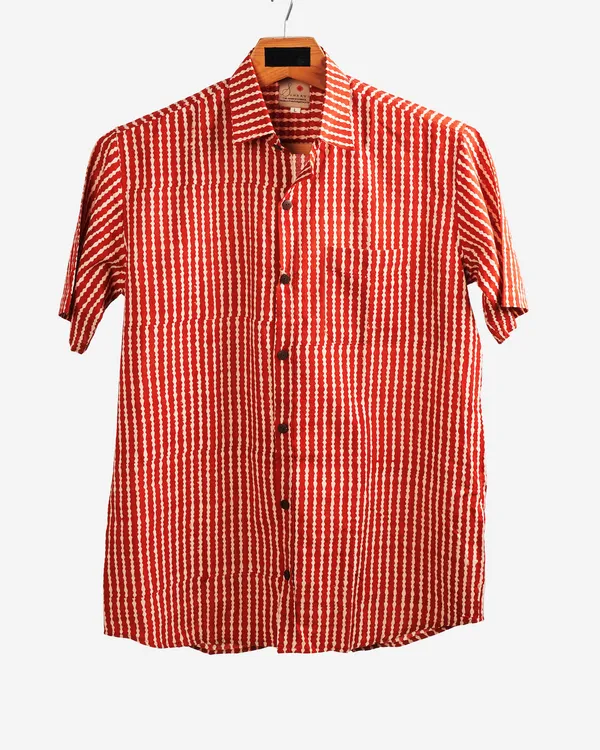 Hand_Blockprinted_Cotton_Half_Sleeve_Shirt_For_Men_Regular_Fit_Red_Stripes
