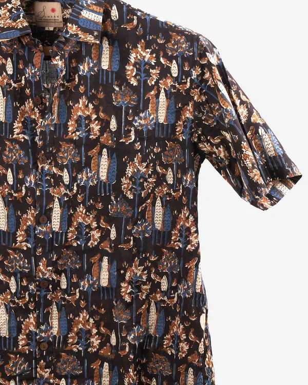 Hand_Blockprinted_Cotton_Half_Sleeve_Shirt_For_Men_Regular_Fit_Black