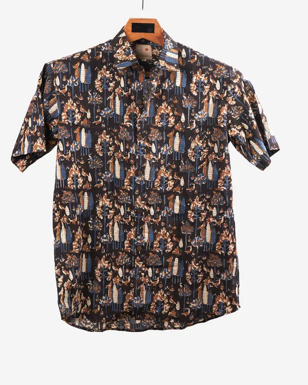 Hand_Blockprinted_Cotton_Half_Sleeve_Shirt_For_Men_Regular_Fit_Black