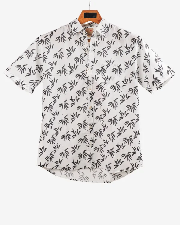 Hand_Blockprinted_Cotton_Half_Sleeve_Shirt_For_Men_Regular_Fit_White_Dark_Grey_Floral