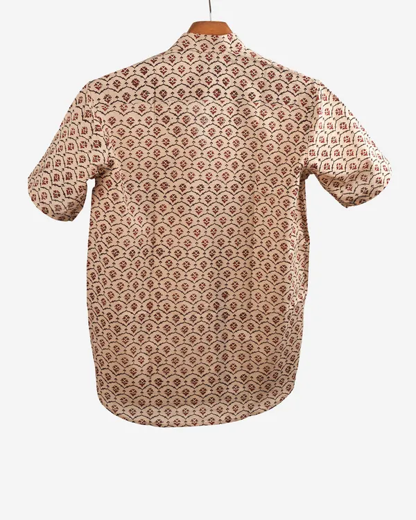 Hand_Block_Printed_Cotton_Half_Sleeve_Shirt_For_Men_Regular_Fit_Beige